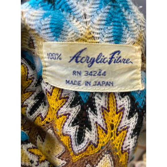 Vintage 60s Psychedelic Chevron Novelty Knit Short Sleeve Shirt Lace Up Med - Picture 10 of 10